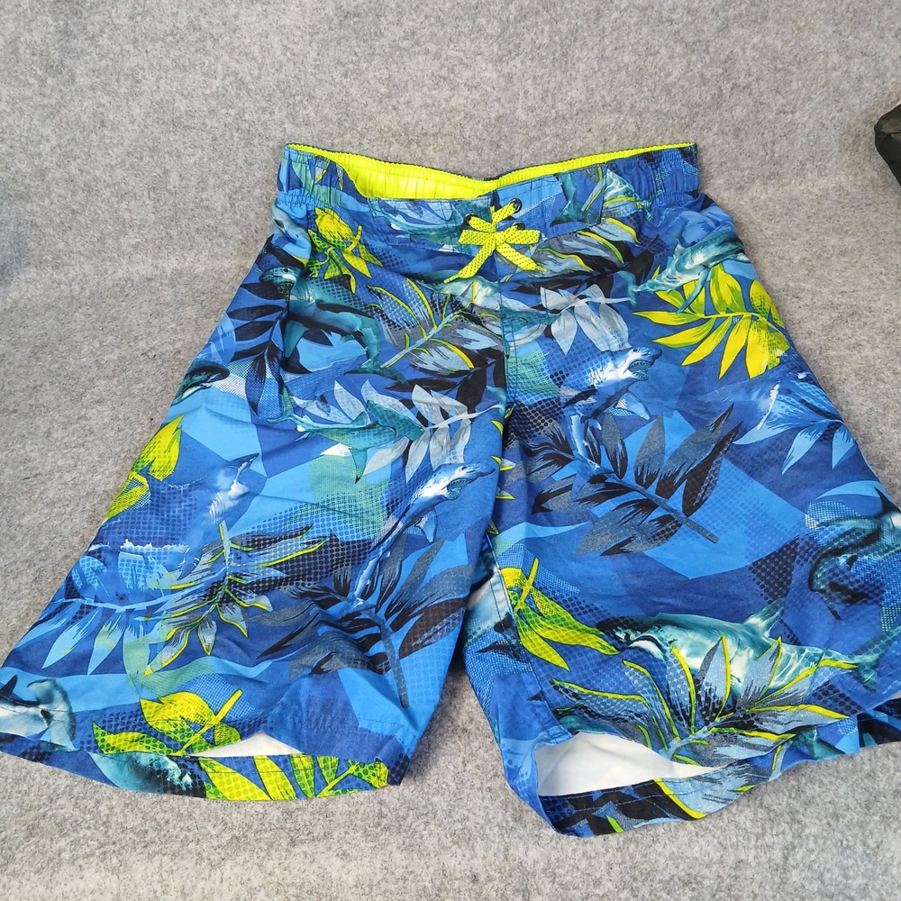ZeroXposur‎ Swim Trunks Boys XL 18/20 Blue Tropical Shark Print Board Shorts